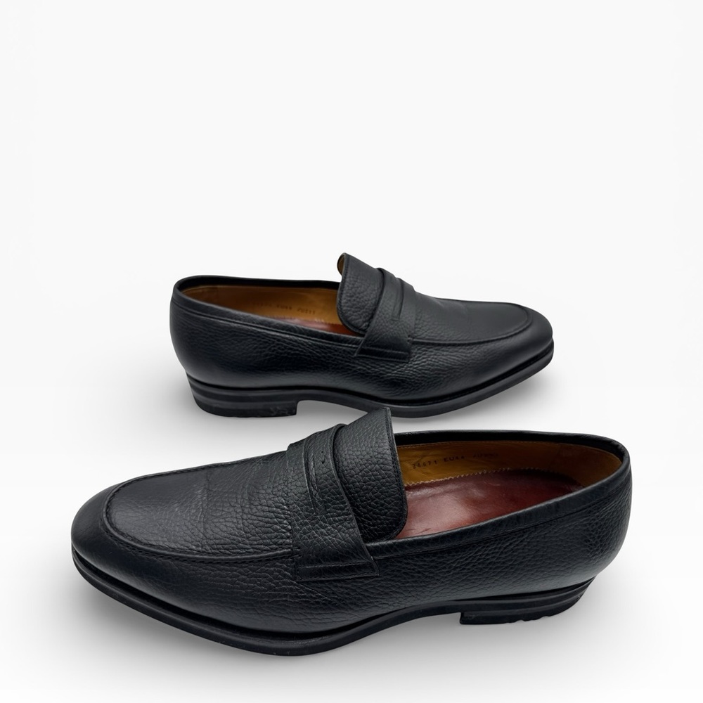 Magnanni Black Leather Slip-On Loafers